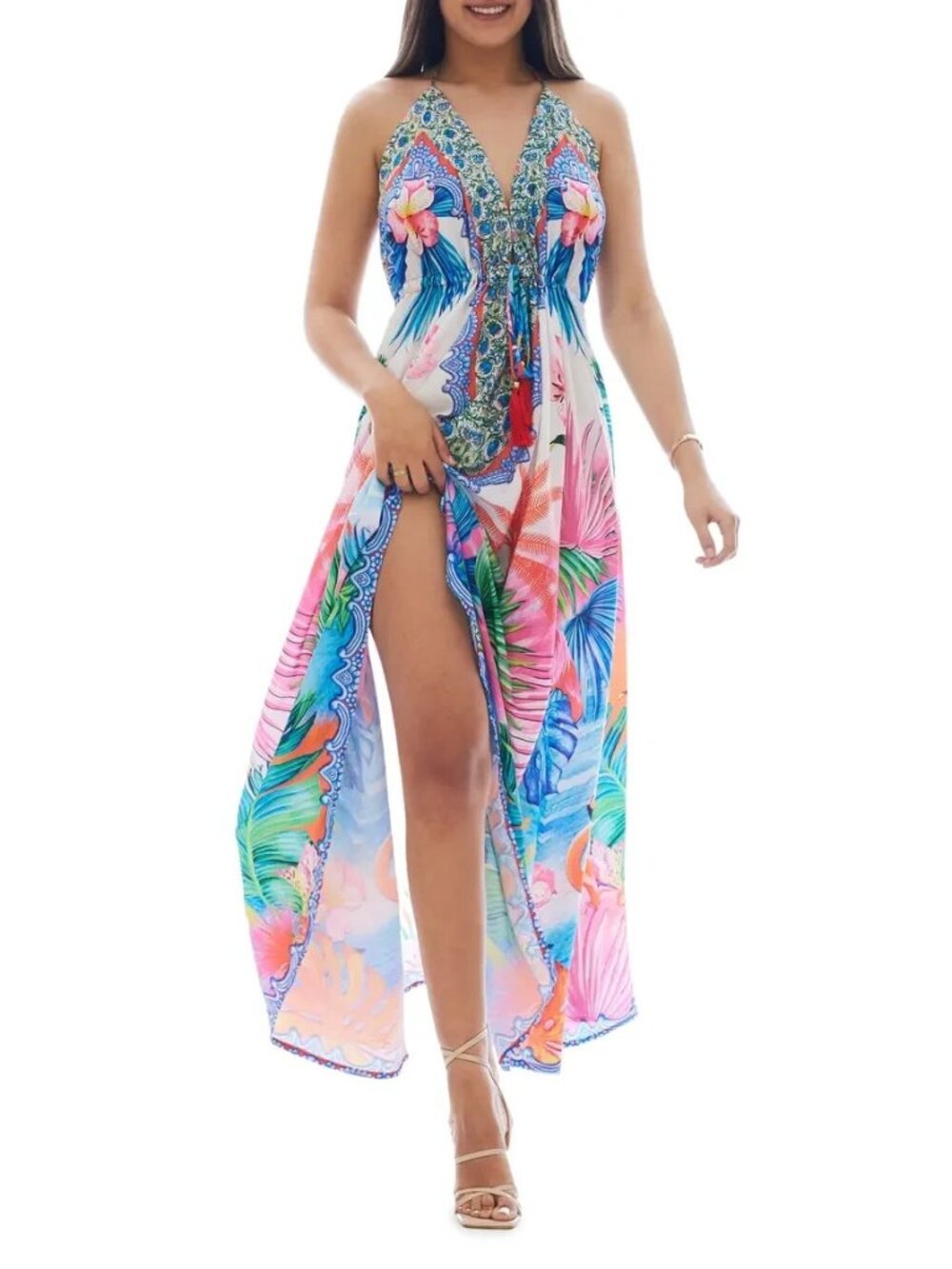 Ranee's Ranees OS Women's Flaming Maxi Dress Beach Coverup Resort